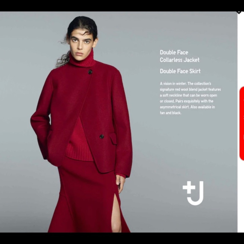 Jill Sanders plus Uniqlo collaboration Double Face Collarless Jacket (New)